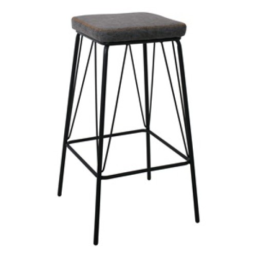 PANTON Σκαμπό BAR, Μέταλλο Βαφή Μαύρο, PU Απόχρωση Vintage Grey 