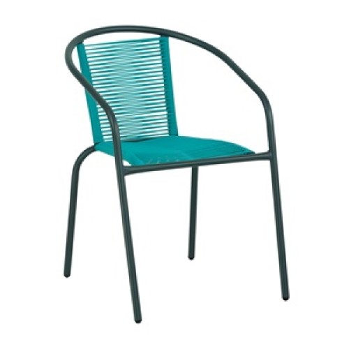 FUNKY Rattan Πολυθρόνα Κήπου - Βεράντας, Μέταλλο Βαφή Μαύρο, Κορδόνι PE Μπλε