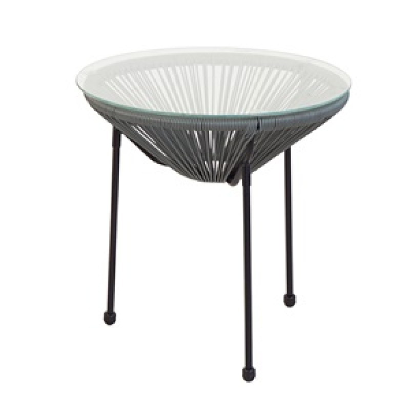 ACAPULCO Τραπεζάκι Μέταλλο Βαφή Μαύρο, Plastic Rattan Γκρι