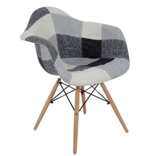 ALEA Wood Πολυθρόνα Ξύλο, PP Ύφασμα Patchwork Black & White