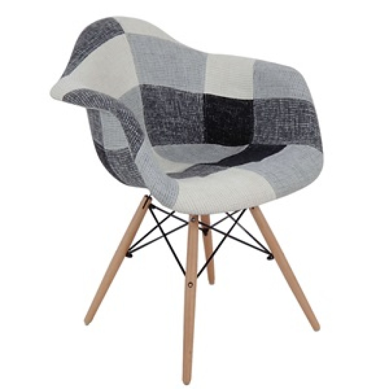 ALEA Wood Πολυθρόνα Ξύλο, PP Ύφασμα Patchwork Black & White