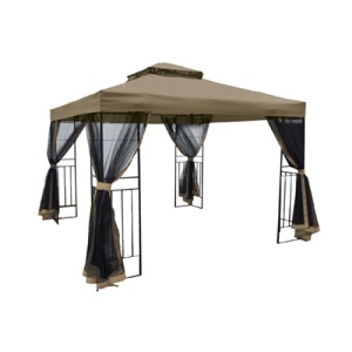 GAZEBO με Προστατευτική Σίτα Μέταλλο Βαφή Ανθρακί, Ύφασμα Μπεζ - Μαύρο