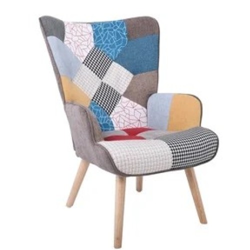 ALMA Πολυθρόνα - Μπερζέρα Σαλονιού - Καθιστικού Φυσικό, Ύφασμα Patchwork, K/D
