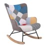 ALMA Rocking Πολυθρόνα Μπερζέρα Καθιστικού, Ύφασμα Patchwork, Βάση Μαύρο-Φυσικό