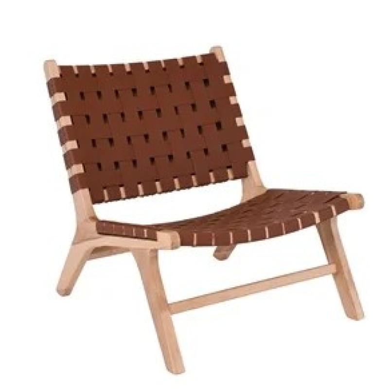 DUNE Lounge Καρέκλα, Ξύλο Απόχρωση Φυσικό, Κάθισμα-Πλάτη Ιμάντες Pu Καφέ
