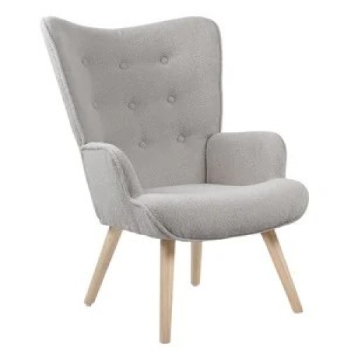 ALMA Πολυθρόνα - Μπερζέρα Σαλονιού - Καθιστικού Φυσικό, Teddy Ύφασμα Ανοιχτό Γκρι