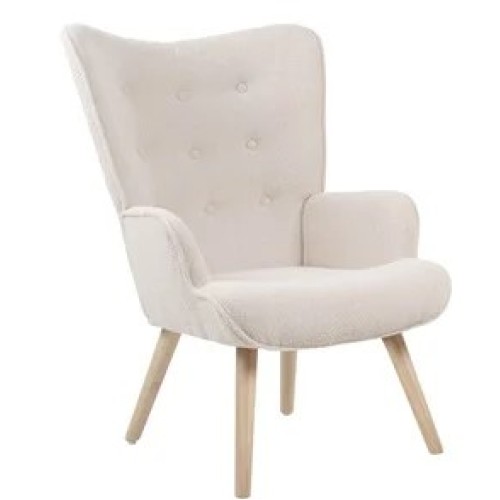 ALMA Πολυθρόνα - Μπερζέρα Σαλονιού - Καθιστικού Φυσικό, Teddy Ύφασμα Άσπρο